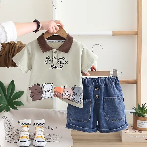 Compleu 2 Piese Băieți Tricou și Pantaloni Denim Sergiu - 3-4 ani