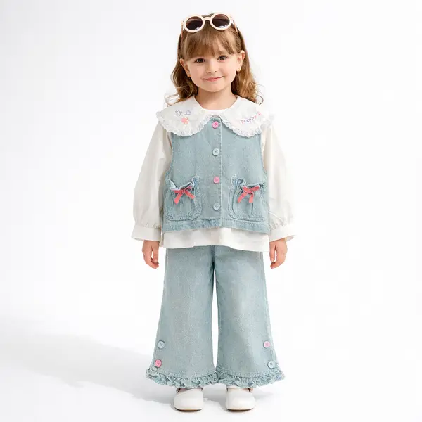 Compleu Albastru Fetite Denim Rosa - 2-3 ani