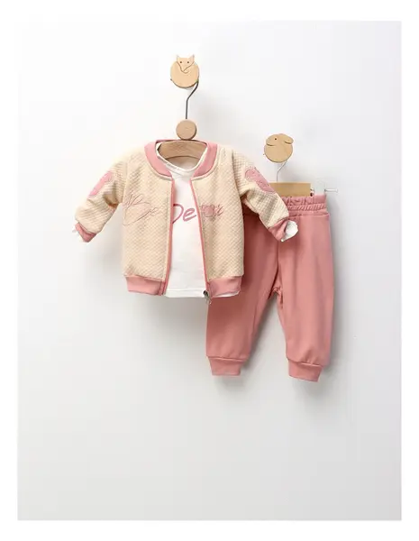 Compleu Bear Star, crem-roz