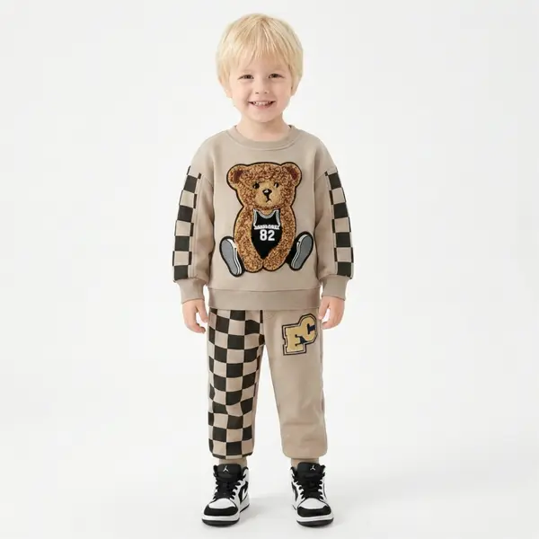 Compleu Bej Cu Carouri Unisex Puffy - 7-8 ani