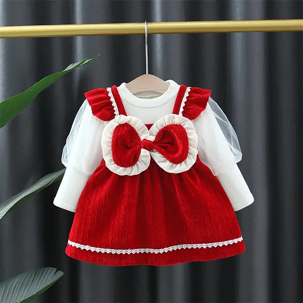 Compleu Bluza Alba si Sarafan Rosu Adina - 18-24 luni