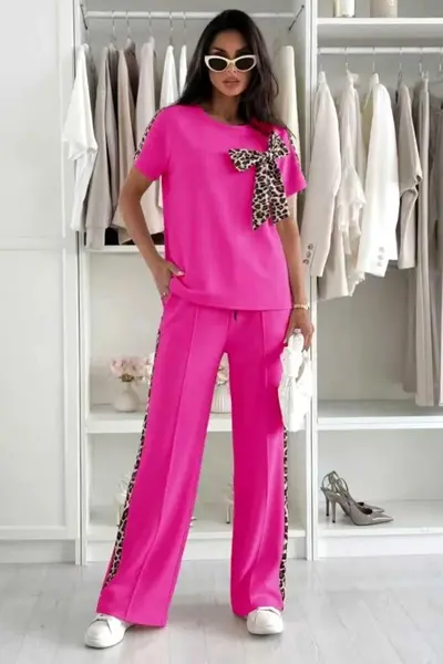 Compleu casual lejer Valesia, cu funda animal print, Fucsia, Marime S/M/L
