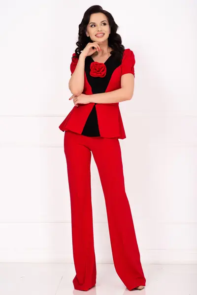 Compleu dama elegant rosu Ruslana cu floare 3D