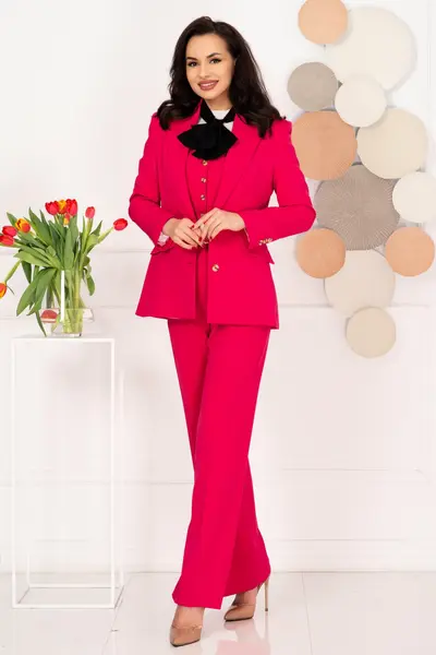 Compleu dama office fucsia cu vesta integrata si sacou