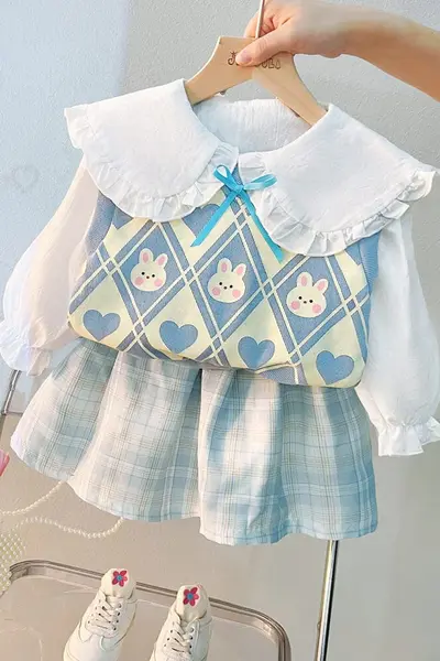 Compleu din 3 piese pentru fete din bumbac LARA - albastru / 2 ani (90cm)