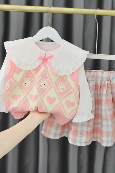 Compleu din 3 piese pentru fete din bumbac LARA - roz / 3 ani (100cm)