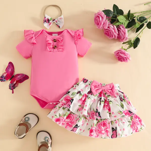 Compleu Fetițe Roz 3 Piese Little Rose Tatiana - 6-9 luni