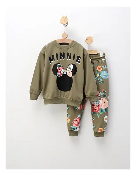 Compleu Minnie si Floricele, cu verde