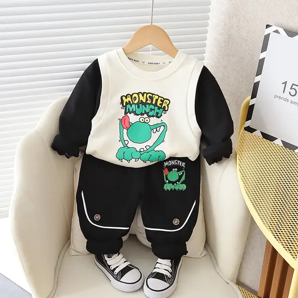Compleu Negru Baieti Monster - 9-12 luni