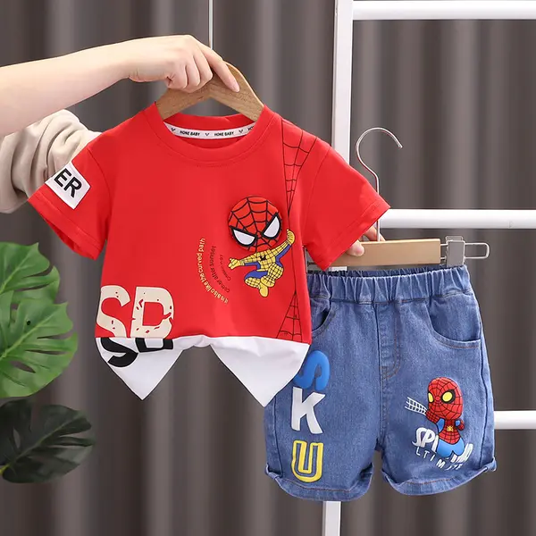 Compleu Rosu Baieti Omul Paianjen maneca scurta - 3-4 ani