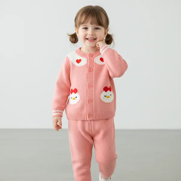 Compleu Roz Fetite Tricotat Daisy - 12-18 luni