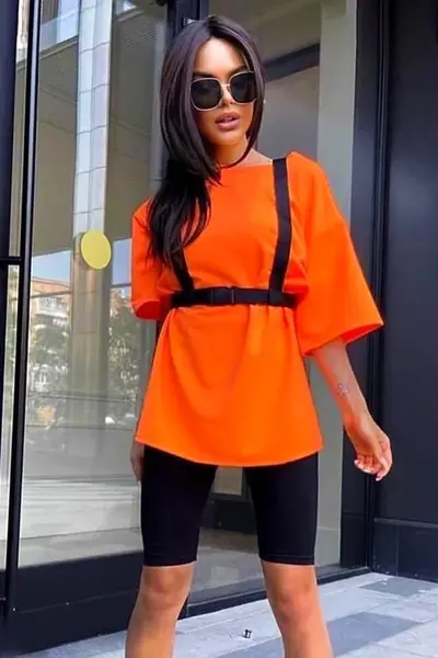 Compleu sport Cibyl, tricou lung cu ham si colanti scurti, Orange