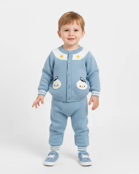 Compleu Tricotat Albastru Baieti Donald - 9-12 luni