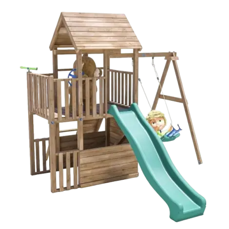 Complex de joaca BalconyFort ™ Single Swing, tobogan verde, Dunster House