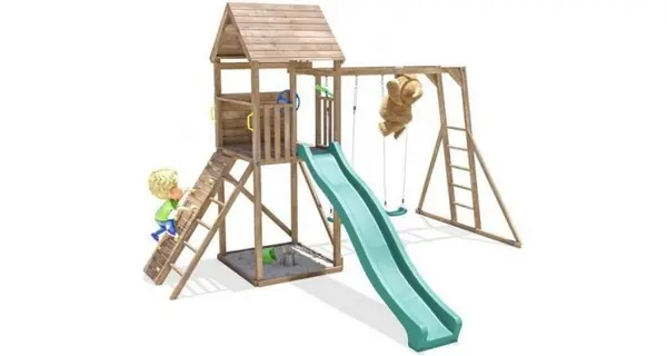 Complex de joaca FrontierFort Max cu monkeybars, 2 leagane, tobogan 2.9 m, Dunster House