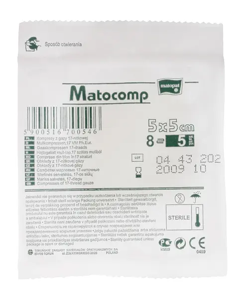 Comprese sterile tifon blister 8 straturi 17 fire 5x5cm, 5 bucati, Matopat