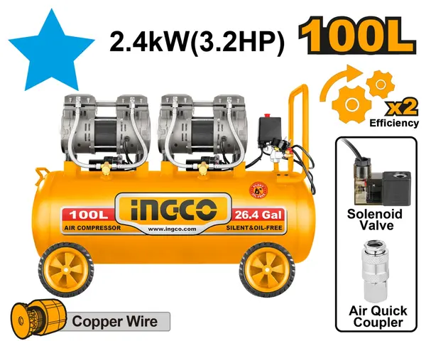 Compresor 100L 2.4Kw Fara Ulei INGCO ACS2241001