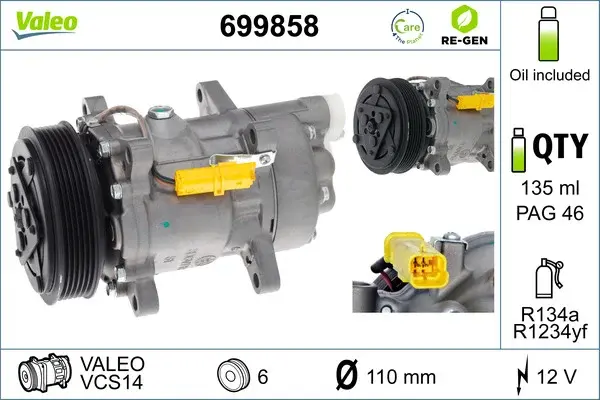 Compresor A C potrivit PEUGEOT 206, 307 1.9D 2.0D 09.98-12.09