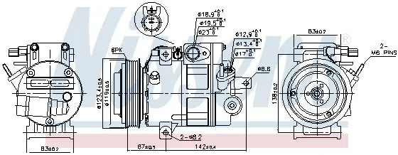 Compresor AC clima VS-18, diametru fulie 119mm, 12V HYUNDAI SANTA FE II 2.0D 2.2D intre 2006-2012
