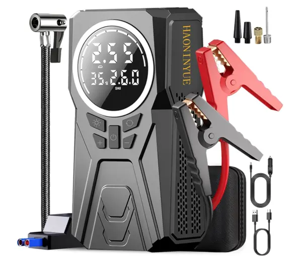 Compresor auto portabil tip robot pornire (Jump Starter) Power Bank 6000mAh Pompa Digitala 150 PSI si Lanterna