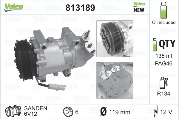 Compresor clima auto aer conditionat potrivit CITROEN BERLINGO, BERLINGO MINIVAN, C2, C2 ENTERPRISE, C3 I, C3 PLURIEL, XSARA, XSARA PICASSO; PEUGEOT 206, 206+, 307, PARTNER, PARTNER MINIVAN 1.1-2.0 06