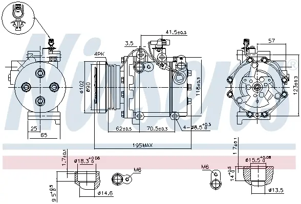 Compresor climatizare aer conditionat potrivit FIAT SEDICI; SUZUKI SWIFT III, SX4 1.3 1.5 1.6 02.05-