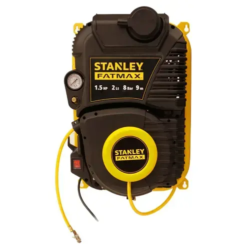 Compresor de perete fara ulei Stanley FMXCMD152WE 8bar, 1.5 Cp, 2l, furtun 9 m (Negru/Galben)