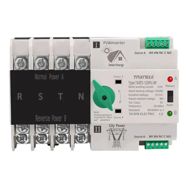 Comutator ATS pentru panouri fotovoltaice, 125A - TAXNELE TXATS-125APV-4P