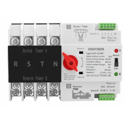 Comutator de transfer automat cu alimentare dubla, 4P, pe sina DIN , ATS, comutator selector electric 125A Sinotimer ATS125-4P / 0737214300342