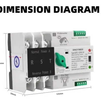 Comutator de transfer, PV, 3P cu sina DIN, comutatoare de selectie automata de transfer cu dubla alim Sinotimer ATS125PV-3P / 0737214300328