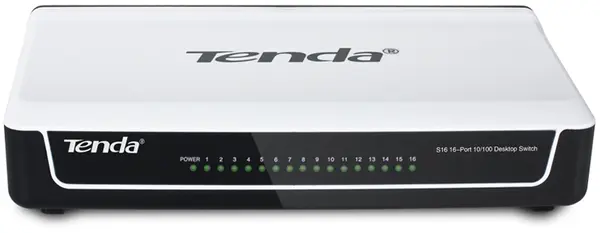 Comutator Tenda - S16, 16 porturi, alb/negru