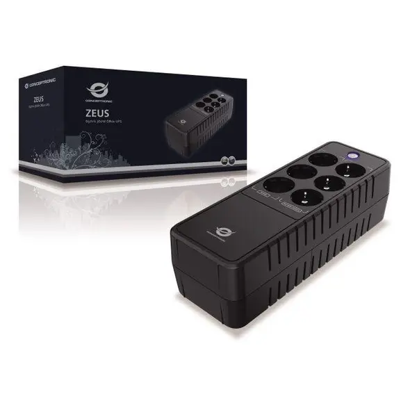 conceptronic UPS de birou ZEUS05E 650VA 360W, baterie și protecție la supratensiune Schuko x 3, protecție la supratensiune Schuko x 3, intrare/ieșire RJ45