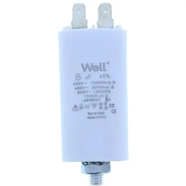 Condensator pornire motor 400V 8uF cu pin, Well MOTCAP-8UF-PN-WL