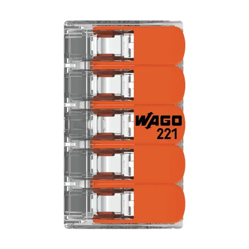 Conector derivație cu pârghii 5 poli, max. 4 mm², 450V/32A, set 25 buc., WAGO 221-415