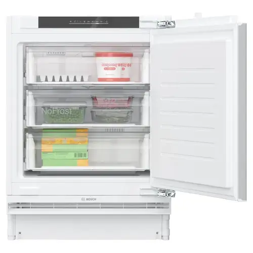 Congelator incorporabil Bosch GUN21ADE0, 85 l, 3 sertare, No Frost, Clasa E, H 82 cm (Alb)