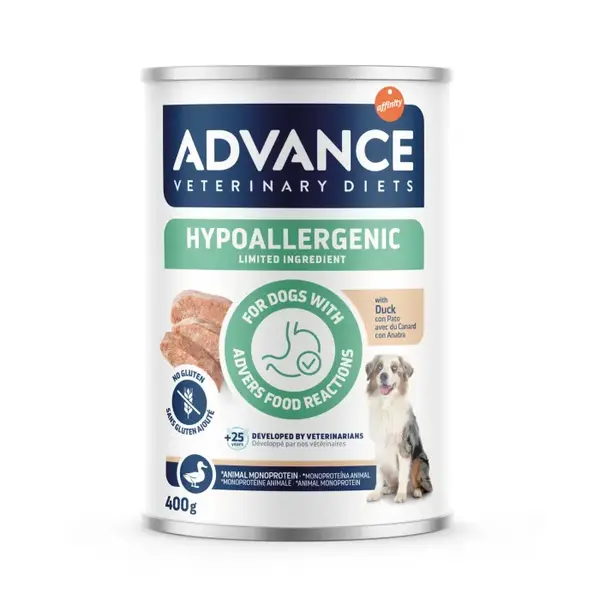 Conserva dietetica pentru caini Advance Hypoallergenic cu rata 400 gr