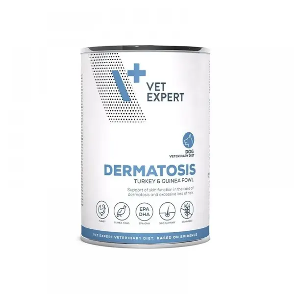 Conserva dietetica pentru caini Dermatosis Vetexpert cu curcan bibilica 400 gr
