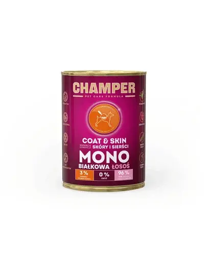 Conserva hrana monoproteica CHAMPER Coat Skin Somon 400 g pentru caini