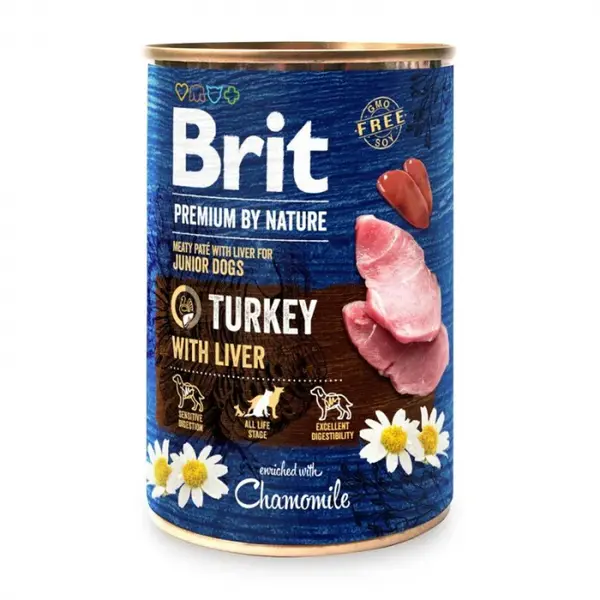 Conserva pentru caini Brit Premium Junior cu curcan ficat 400 gr