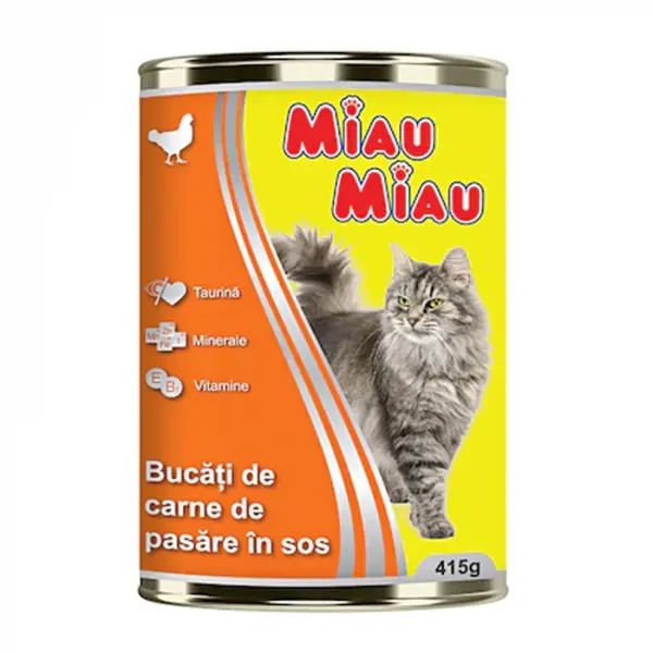 Conserva pentru pisici Miau Miau cu pasare 415 gr
