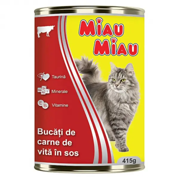 Conserva pentru pisici Miau Miau cu vita 415 gr