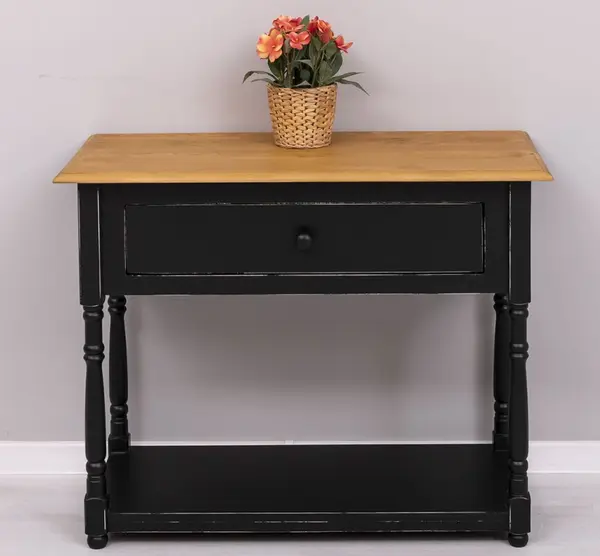 Consola cu 1 sertar cu finisaj Black Antic/Light Walnut Waxed
