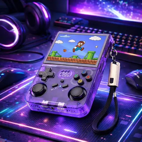 Consola de jocuri portabila R36S, ecran IPS 3.5 inch, 640x480, 64GB, Violet