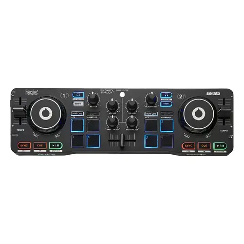 Consola portabila Hercules, Dj Control Starlight, iluminare RGB, efecte stroboscopice, paduri