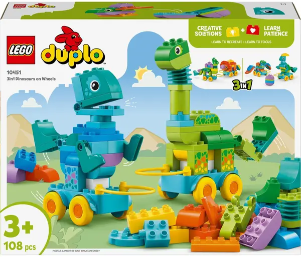 Constructor 3 în 1 LEGO Duplo Town - Dinozauri pe roți (10451)