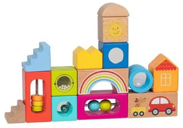 Constructor din lemn Goki - Forme și culori diferite, 14 piese