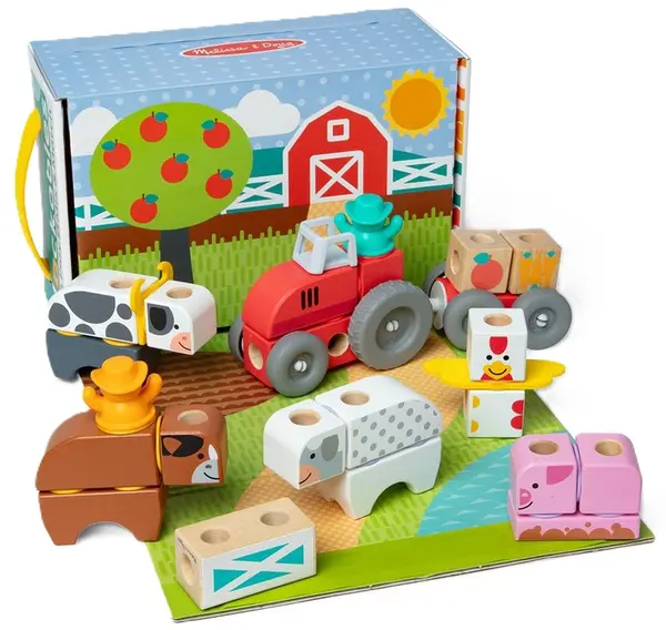 Constructor din lemn Melissa & Doug Blockables - Fermă, 56 piese