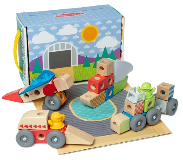 Constructor din lemn Melissa & Doug Blockables - Vehicule, 54 piese