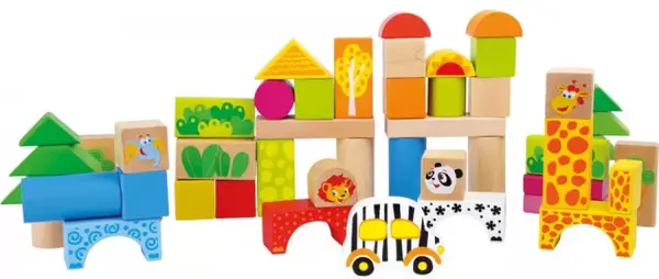 Constructor din lemn Small Foot - Grădină zoologică, 50 de piese
