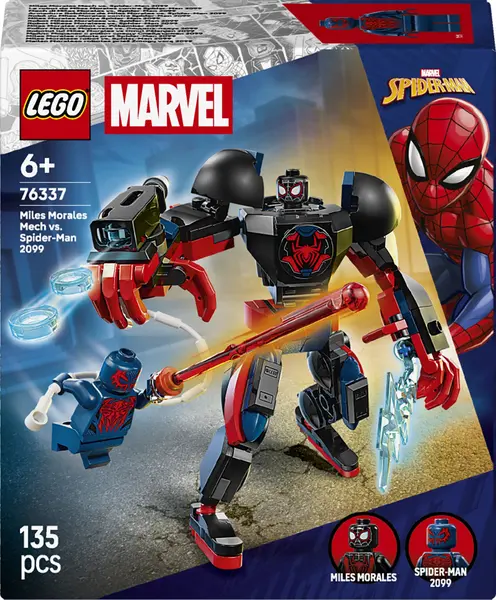 Constructor LEGO Marvel Super Heroes -Miles Morales cu un robot vs. Spider-Man 2099 (76337)